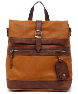 2-Tone Buckle Flap Convertible Backpack CMS044 BROWN